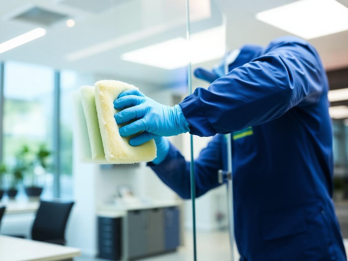 Profissional realizando limpeza em escritório